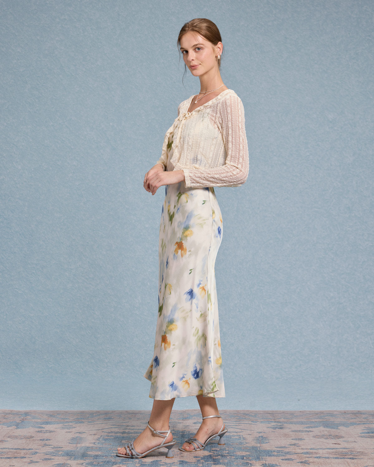 Beige V Neck Ruffle Cardigan