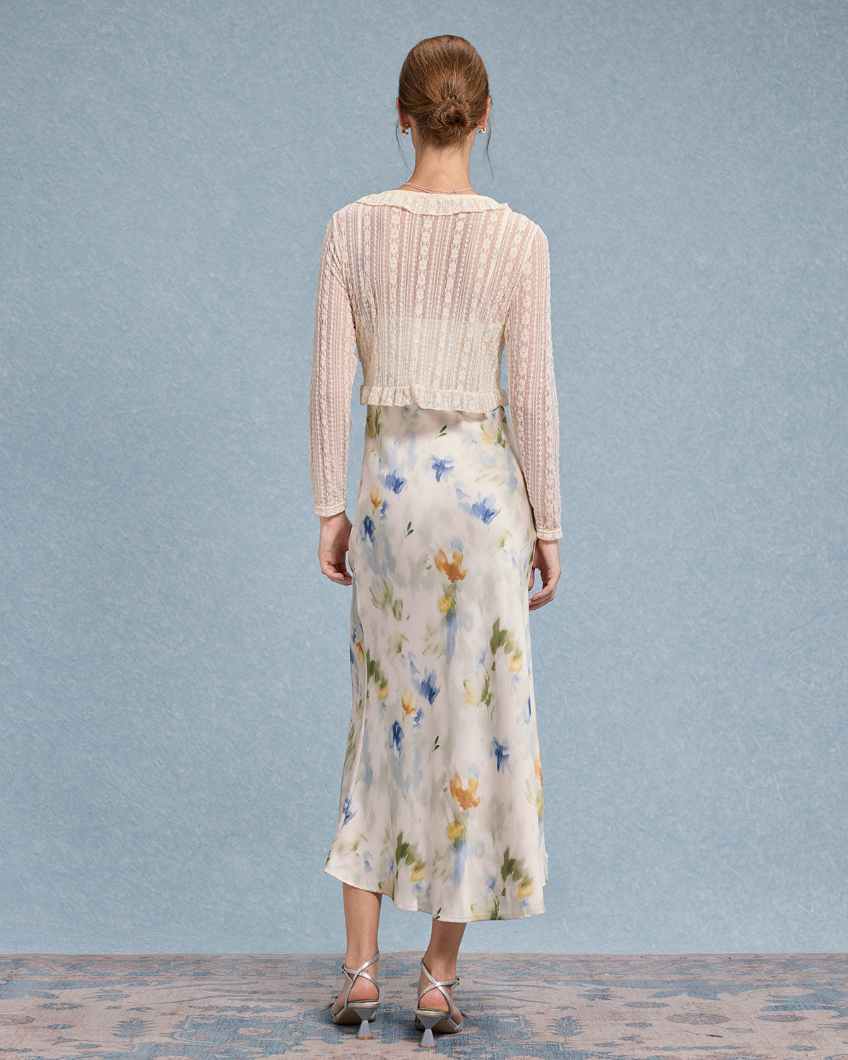 Beige V Neck Ruffle Cardigan