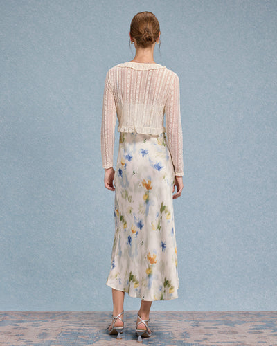 Beige V Neck Ruffle Cardigan