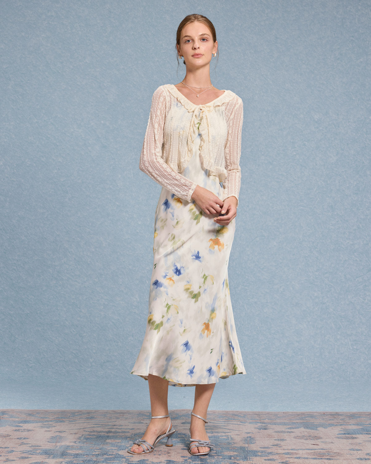 Beige V Neck Ruffle Cardigan