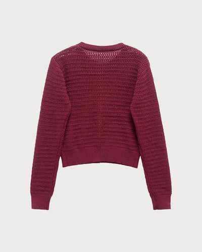 Wine Red Single Breasted Knit Cardigan