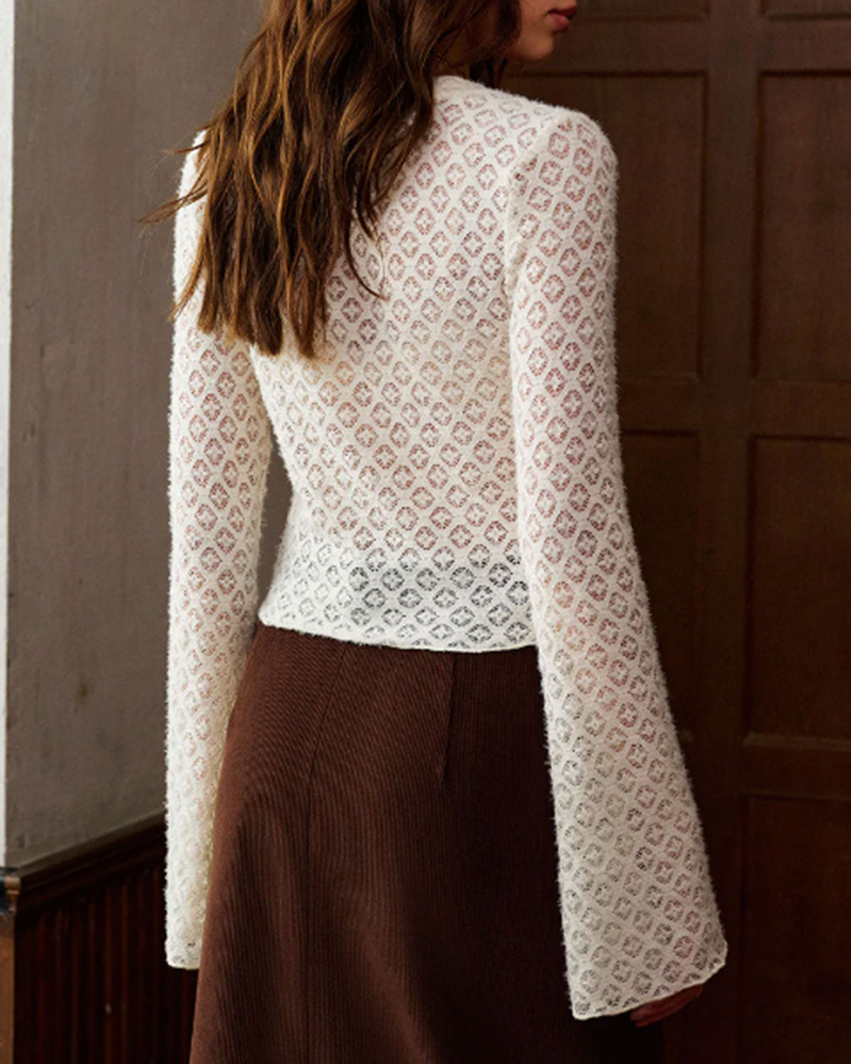 White Bell Sleeve Single Breasted Cardigan