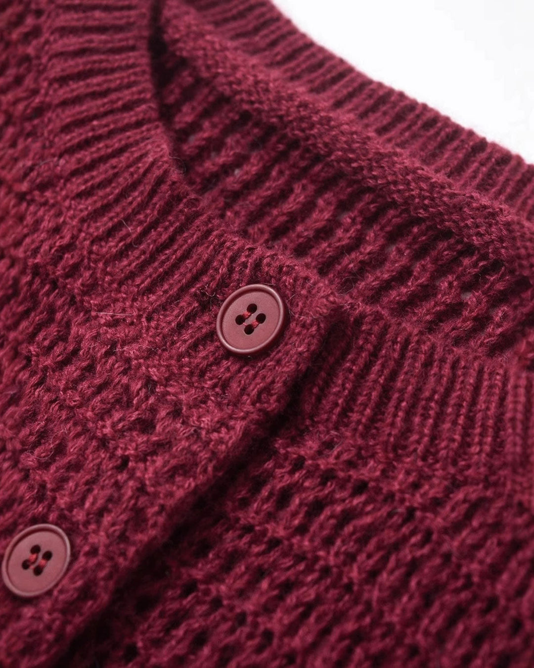Wine Red Single Breasted Knit Cardigan - Celestia Couture