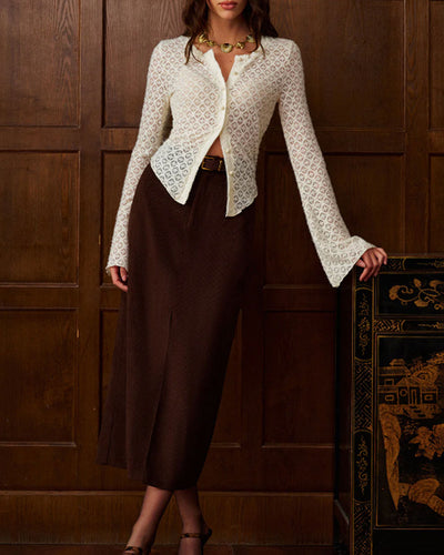 White Bell Sleeve Single Breasted Cardigan