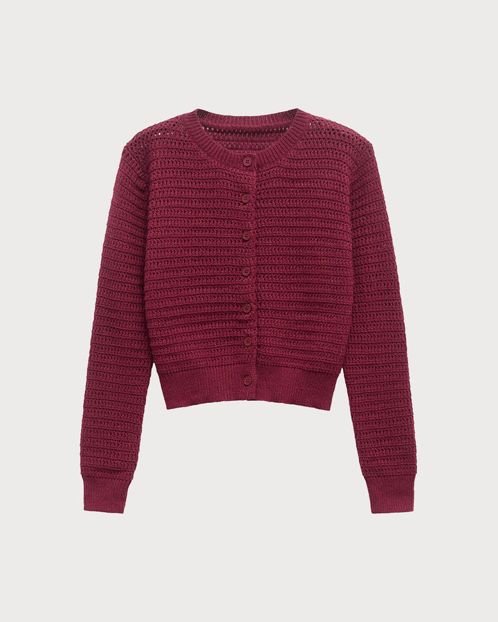 Wine Red Single Breasted Knit Cardigan - Celestia Couture