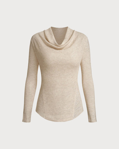 Apricot Cowl Neck Knit Tee