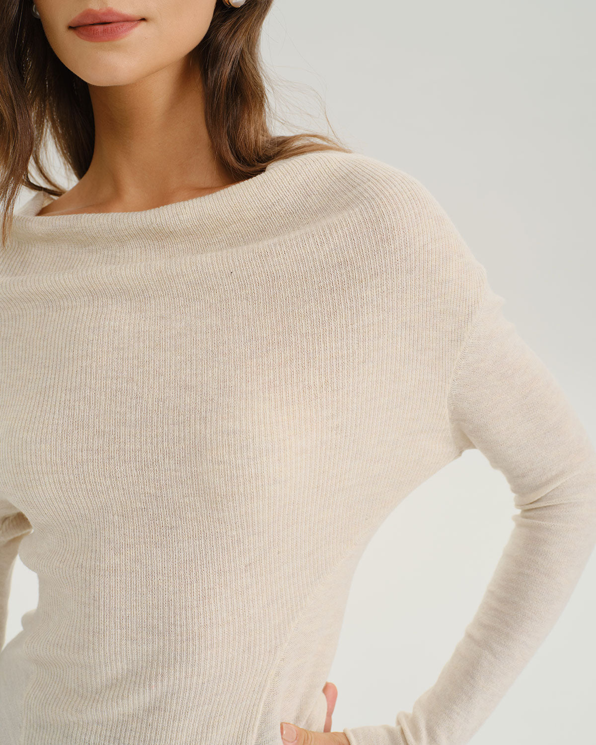 Apricot Cowl Neck Knit Tee