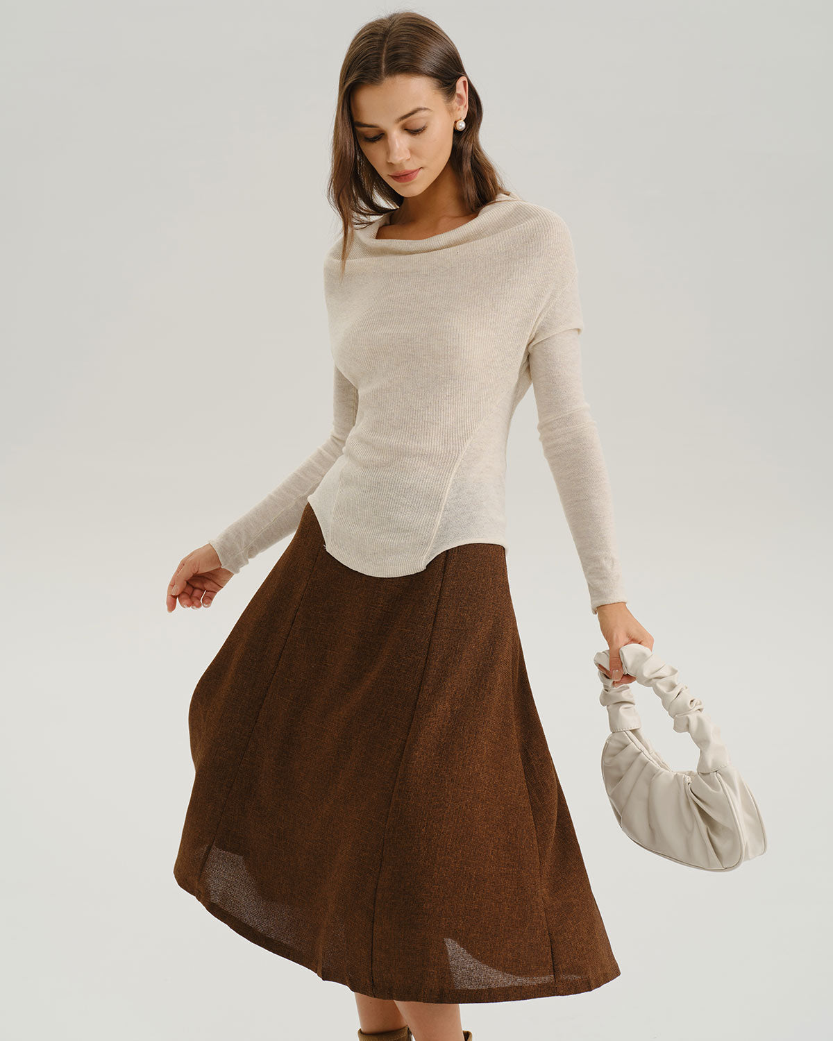 Apricot Cowl Neck Knit Tee