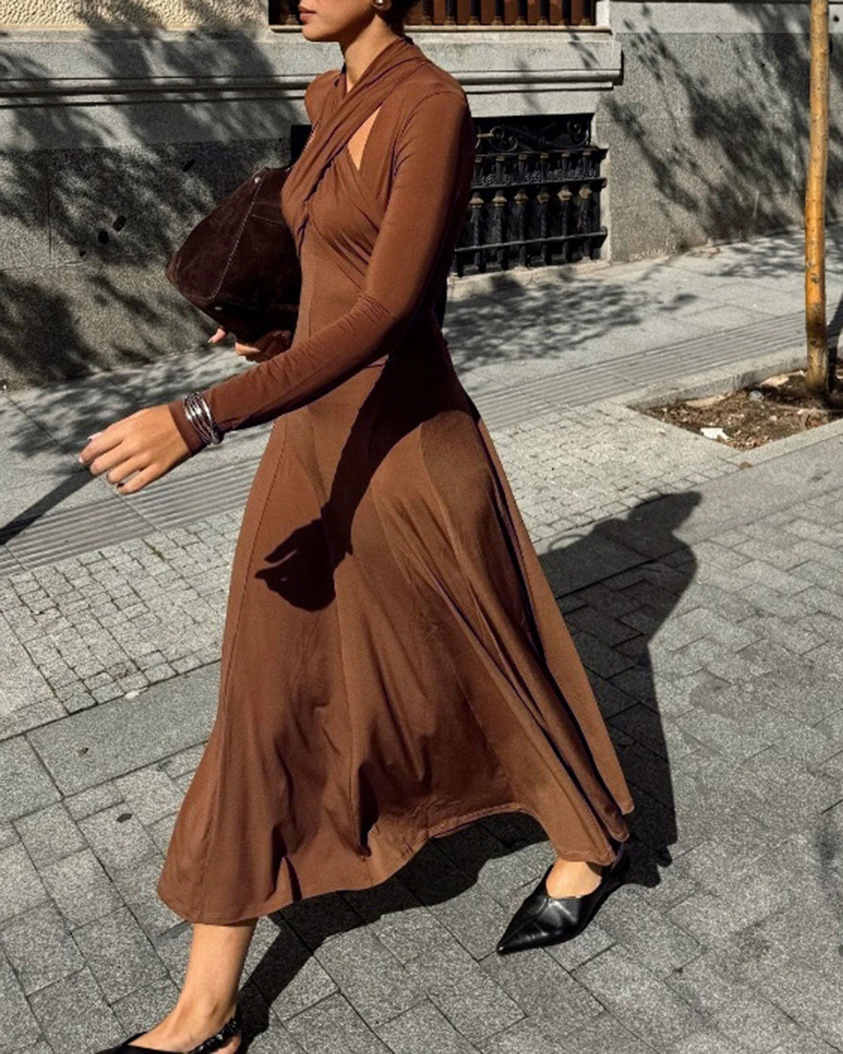 Brown Asymmetrical A-Line Maxi Dress