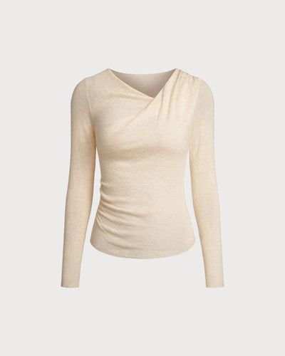 Apricot Cowl Neck Ruched Slim Tee