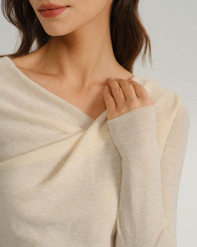 Apricot Cowl Neck Ruched Slim Tee