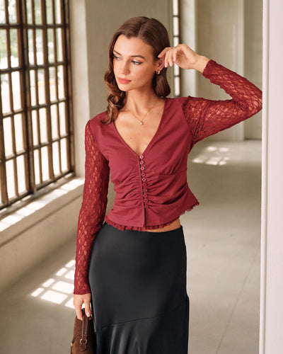 Red V Neck Button Cardigan