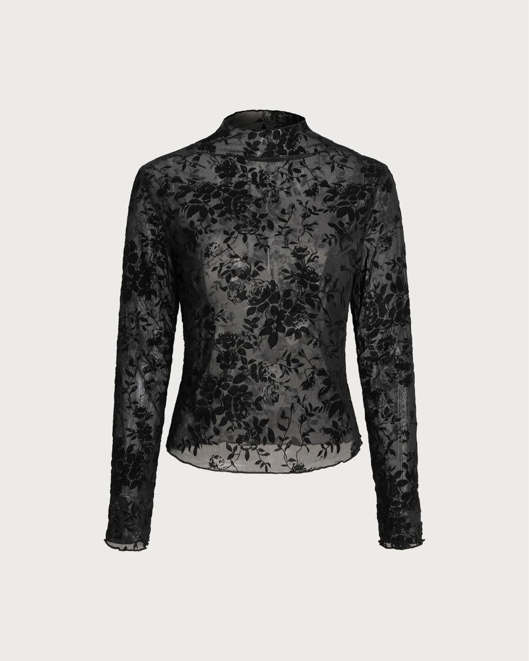 Black Floral See-through Tee - Celestia Couture
