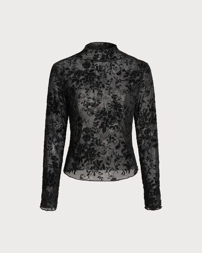 Black Floral See-through Tee