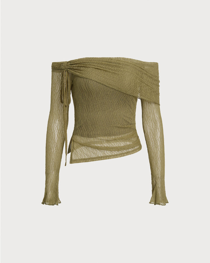 Green Off The Shoulder Bell Sleeve Tee - Celestia Couture