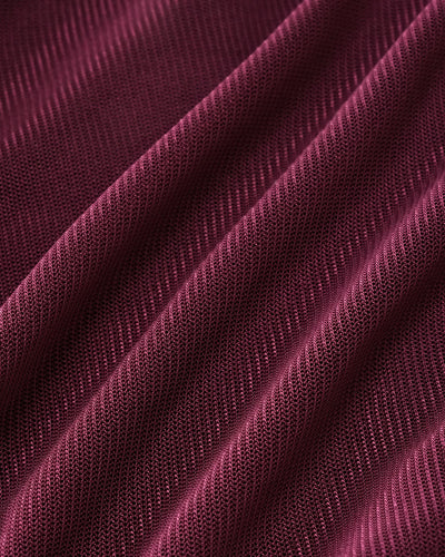 Wine Red V Neck Slim Mesh Tee