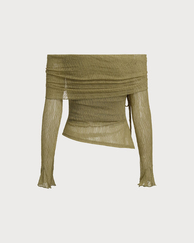 Green Off The Shoulder Bell Sleeve Tee