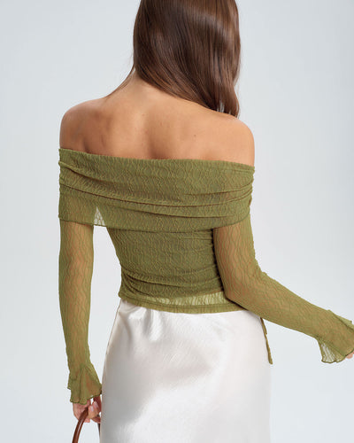 Green Off The Shoulder Bell Sleeve Tee