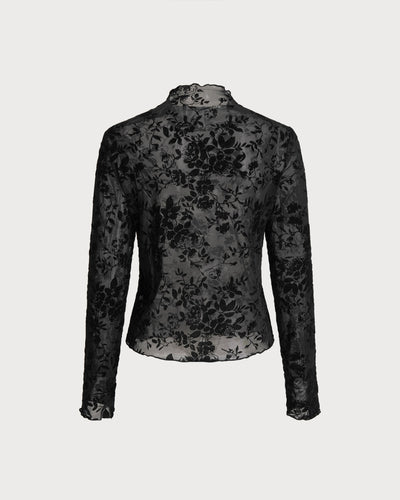 Black Floral See-through Tee