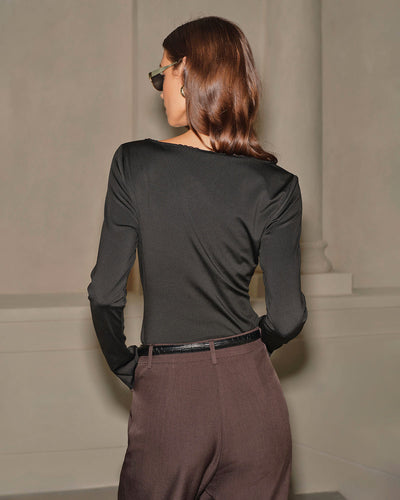 Black Ruched Slim Knit Tee