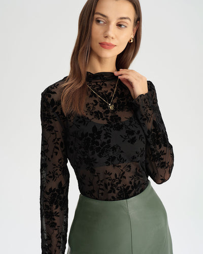 Black Floral See-through Tee