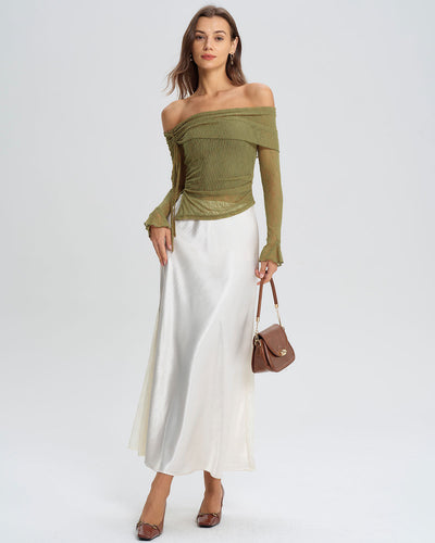 Green Off The Shoulder Bell Sleeve Tee