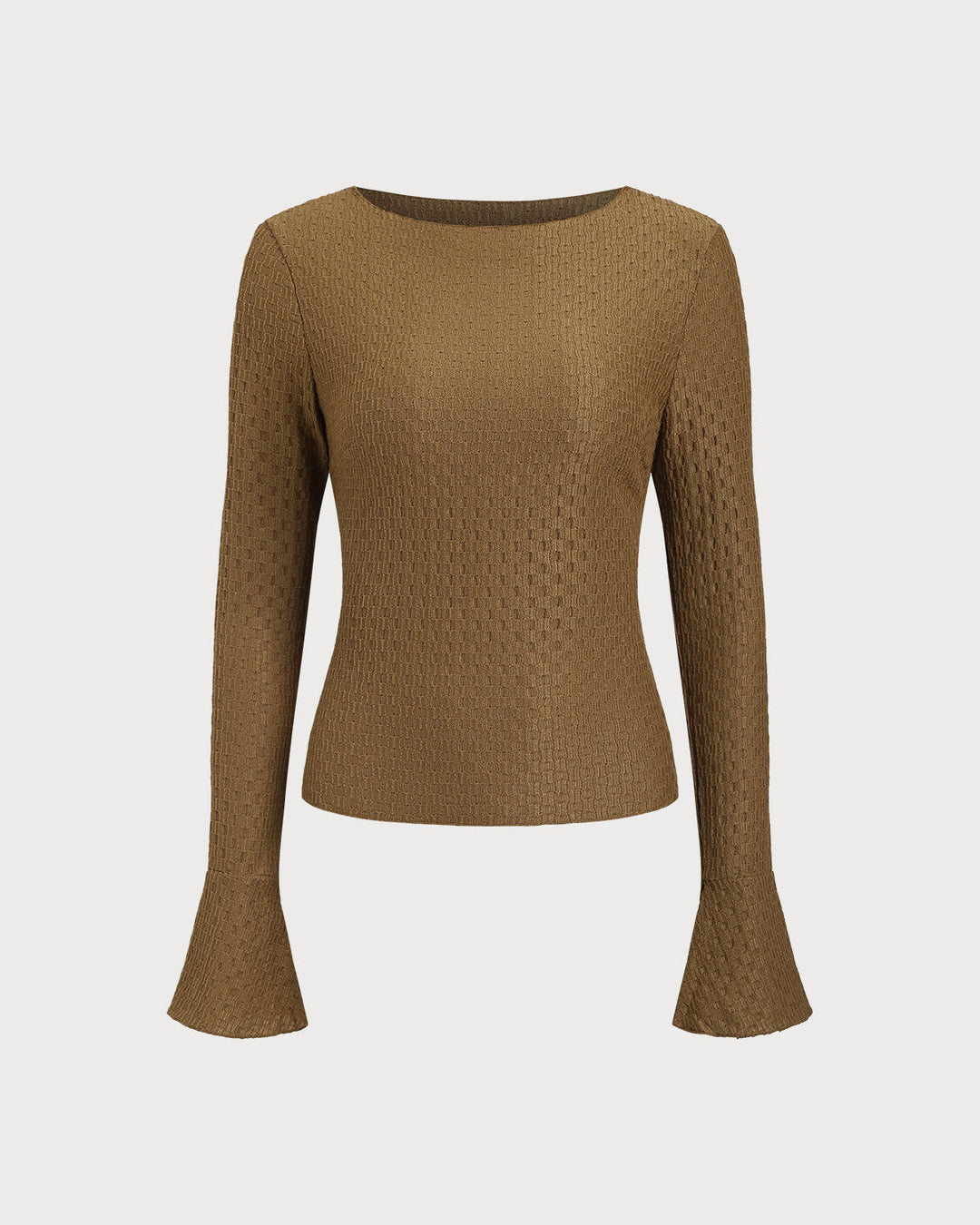 Brown Boat Neck Bell Sleeve Knit Tee - Celestia Couture