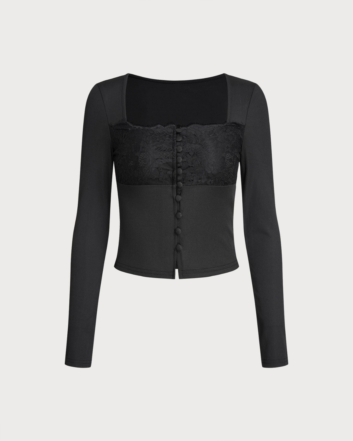 Black Square Neck Button Slim Tee