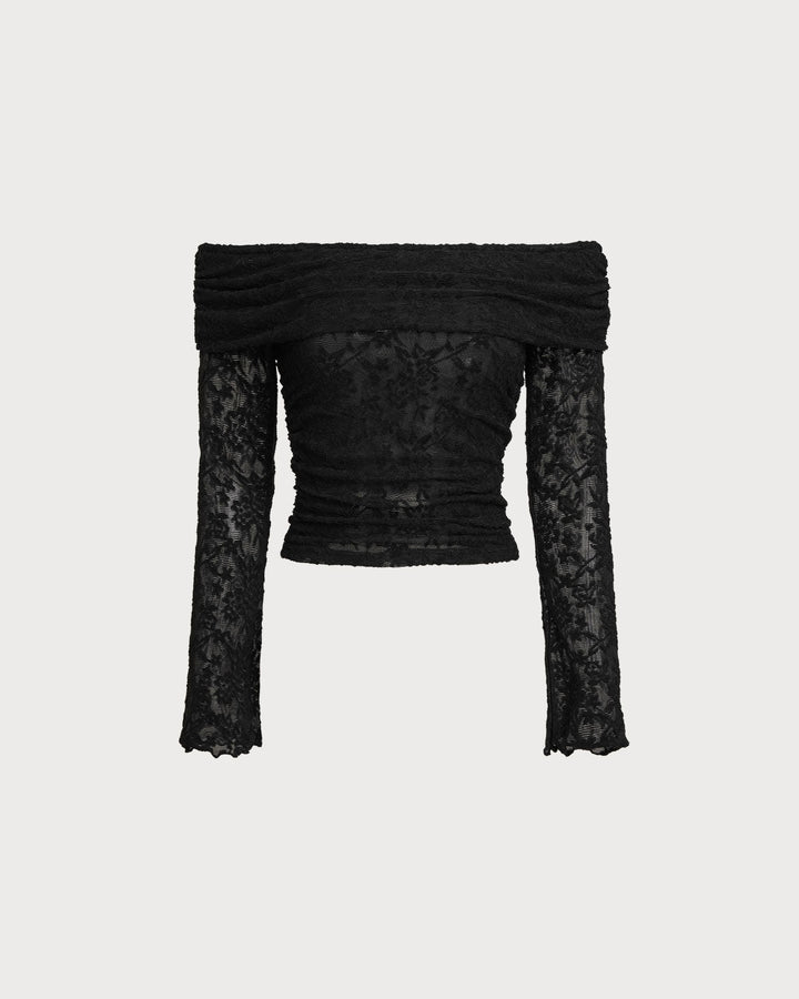 Black Lace Off The Shoulder Tee - Celestia Couture