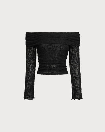 Black Lace Off The Shoulder Tee