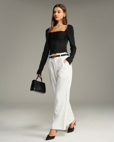 Black Square Neck Button Slim Tee