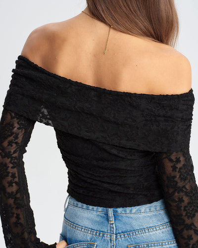 Black Lace Off The Shoulder Tee