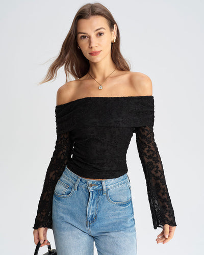 Black Lace Off The Shoulder Tee