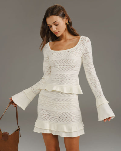 Beige Ruffle Bell Sleeve Tee