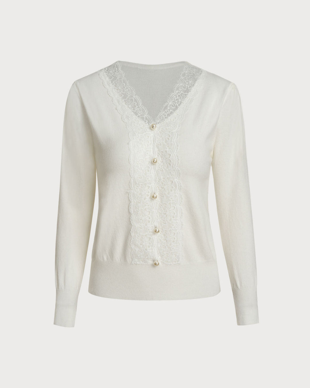 White V Neck Pearl Button Sweater - Celestia Couture