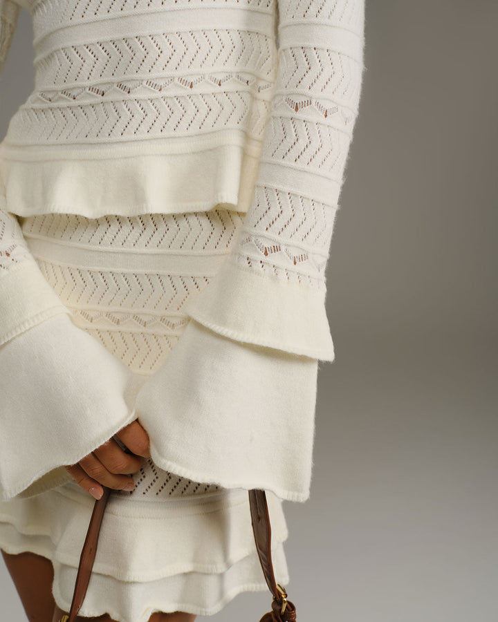 Beige Ruffle Bell Sleeve Tee - Celestia Couture