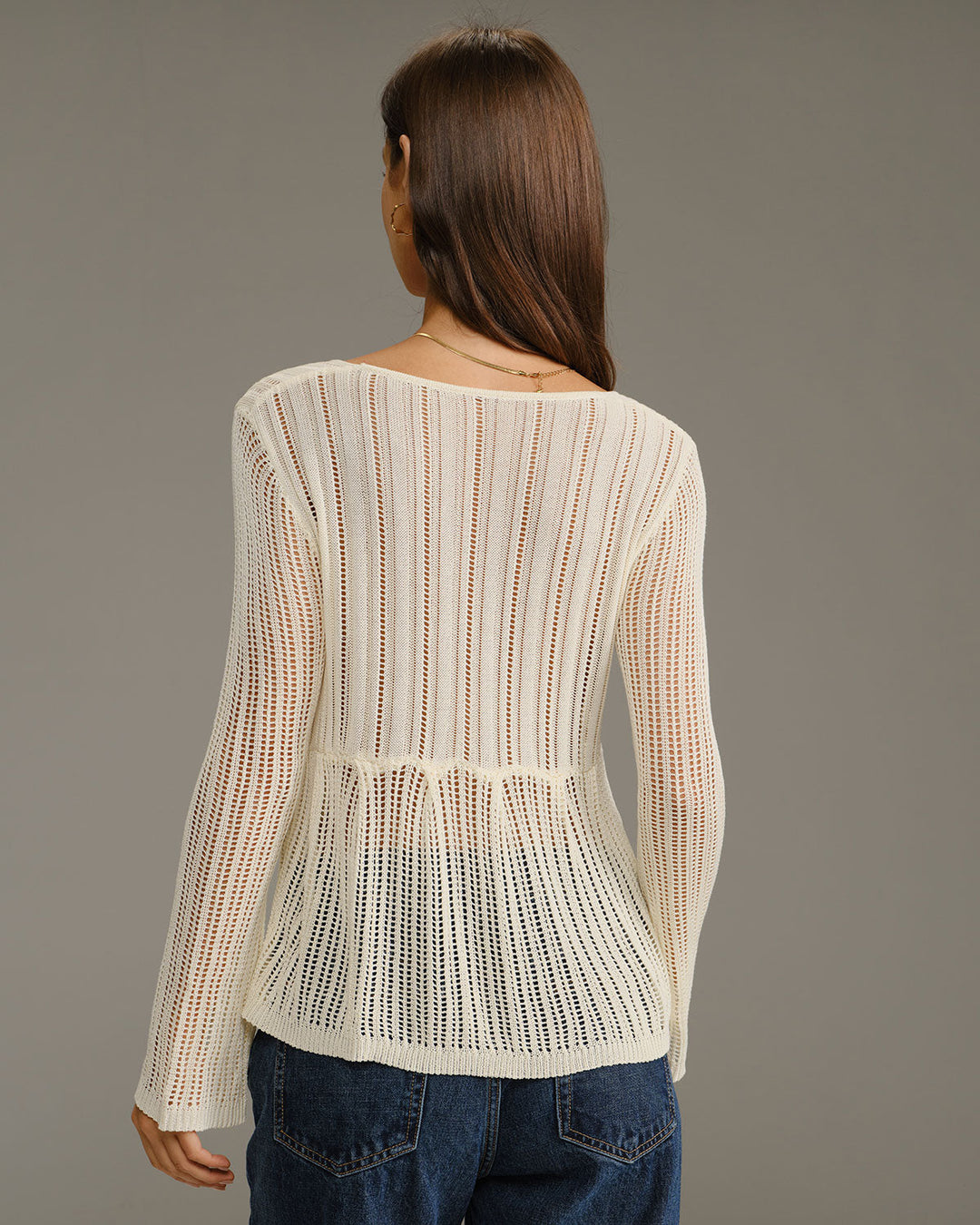Beige V Neck Bell Sleeve Cardigan - Celestia Couture