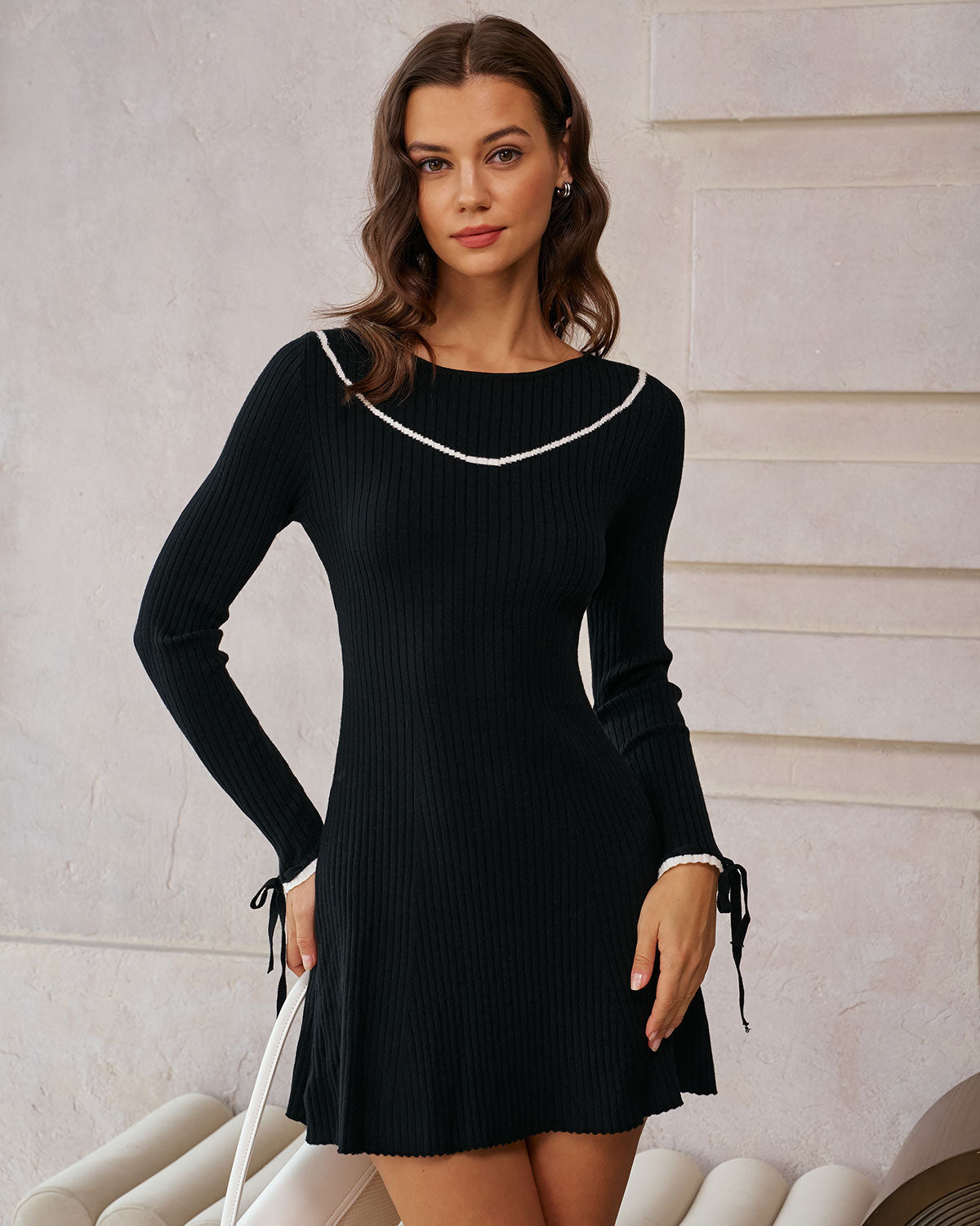 Black Contrasting Sweater Mini Dress
