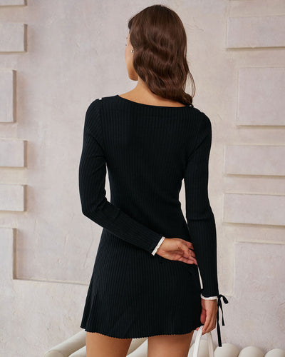 Black Contrasting Sweater Mini Dress