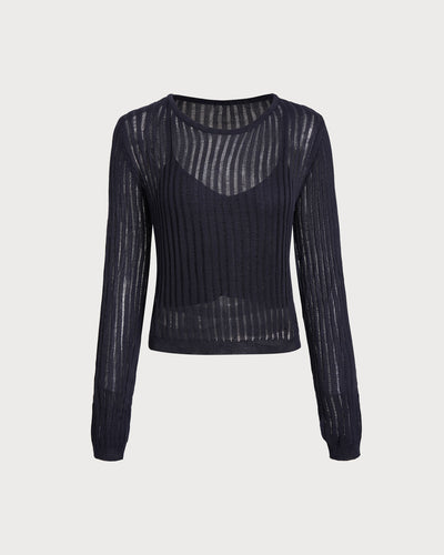 Navy Pullover Sweater Two-Piece Set