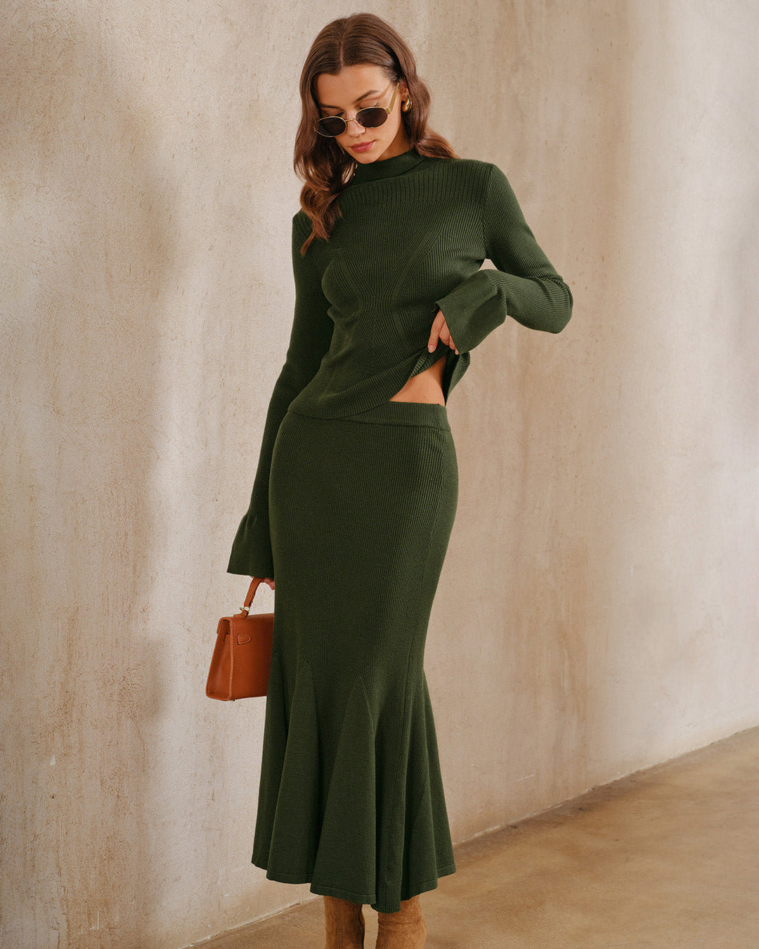 Green Knit Mermaid Midi Skirt - Celestia Couture