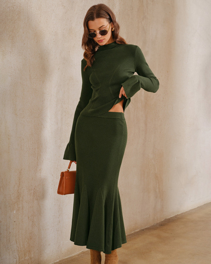 Green Knit Mermaid Midi Skirt - Celestia Couture