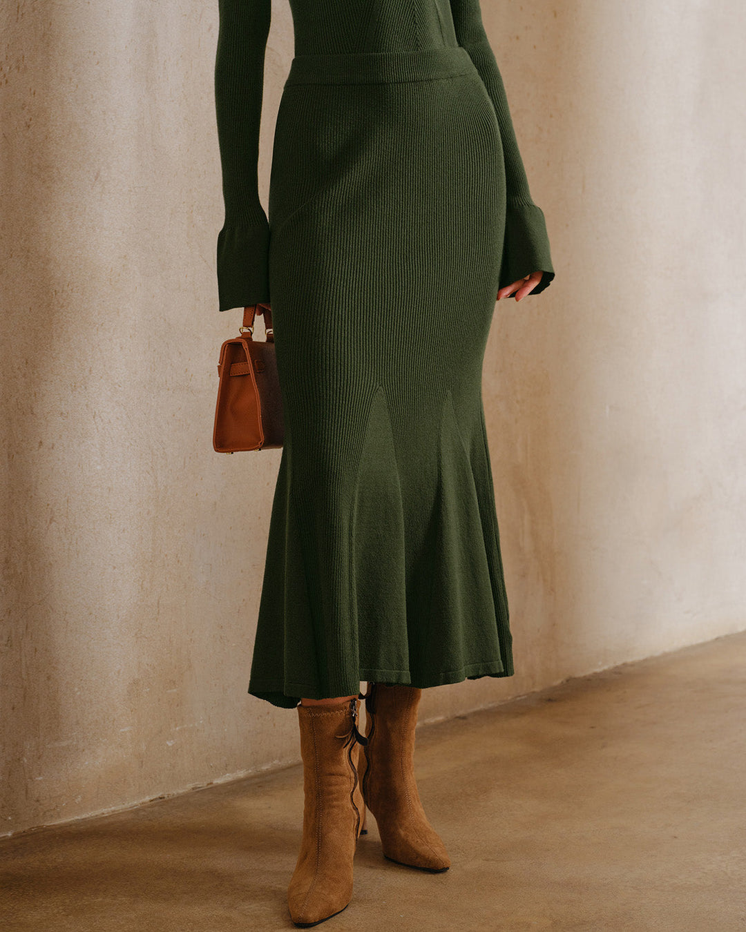 Green Knit Mermaid Midi Skirt - Celestia Couture