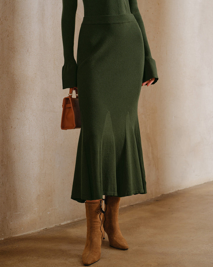 Green Knit Mermaid Midi Skirt - Celestia Couture