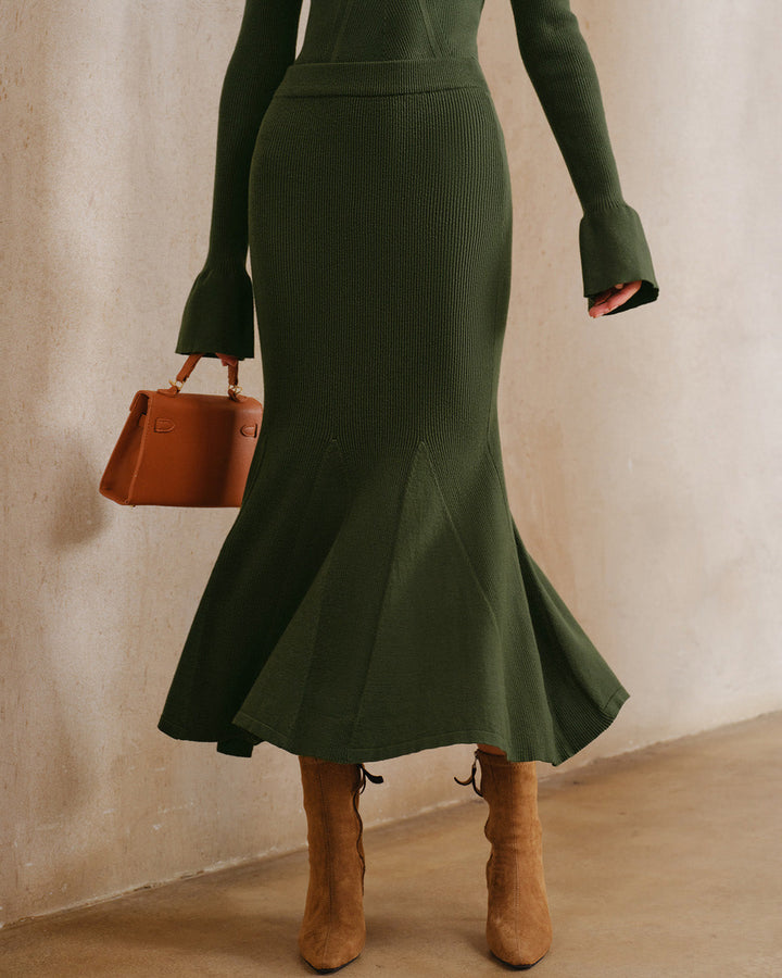 Green Knit Mermaid Midi Skirt - Celestia Couture