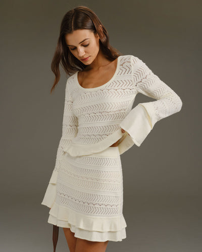 Beige High Waisted Knit Mini Skirt