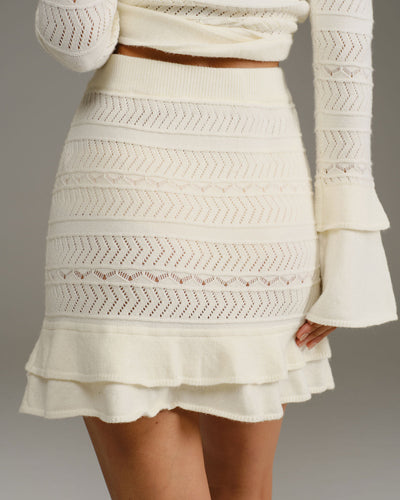 Beige High Waisted Knit Mini Skirt
