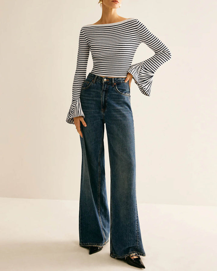 Black Striped Bell Sleeve Tee