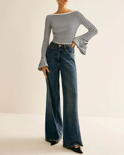 Black Striped Bell Sleeve Tee