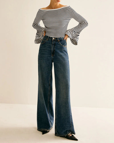 Black Striped Bell Sleeve Tee